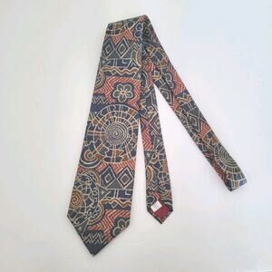 Burtons Men's Neck Tie Made U.K 100% Pure Silk Blue Red Floral Abstract Vintage